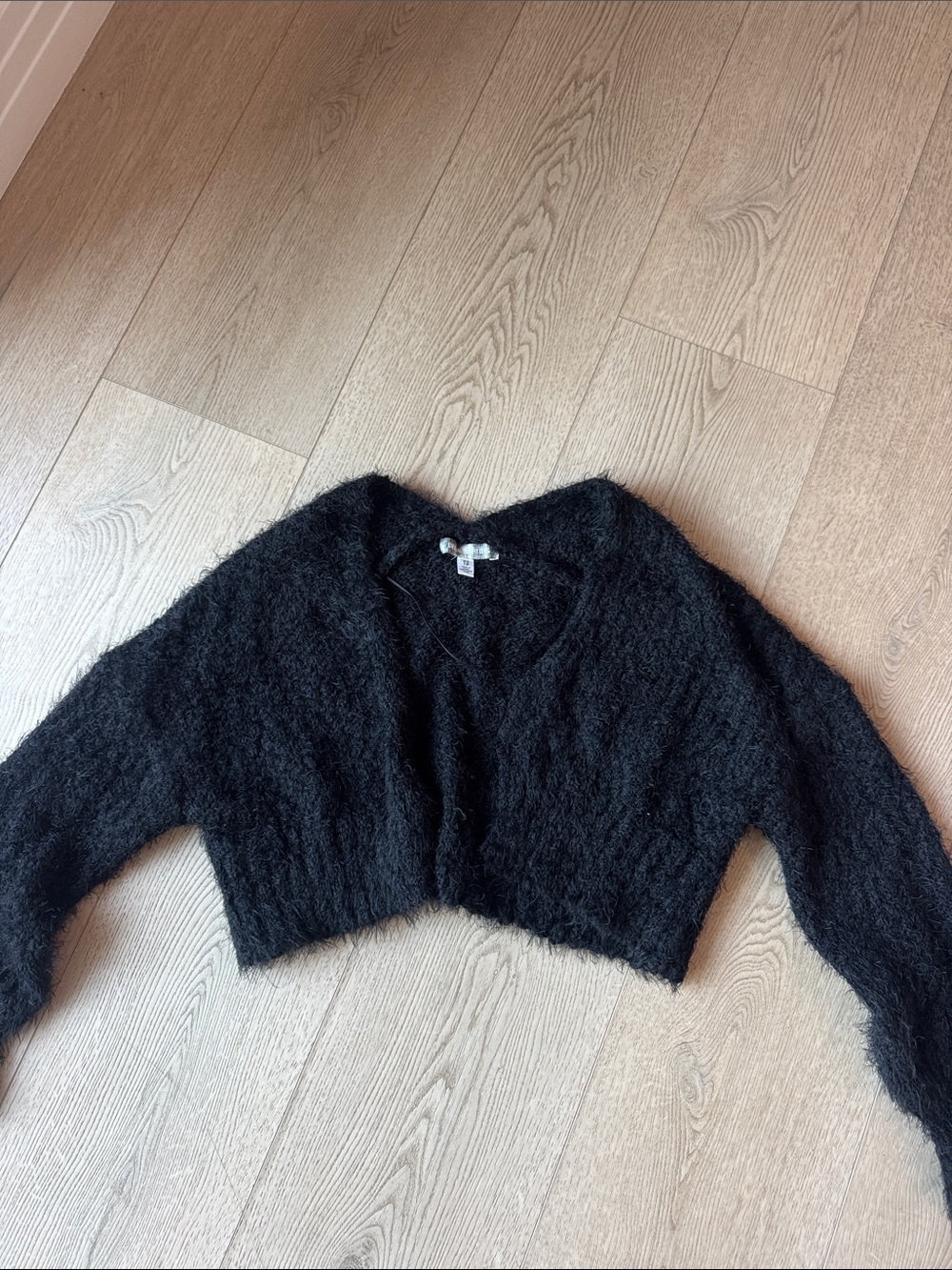 Urban outfitters Black Fuzzy Cardigan V-Neck Cropped Sweater